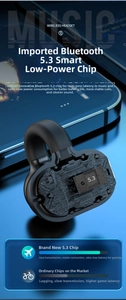 Detail view of Bluetooth 5.3 chip integrated in clip-on wireless headset with tech design