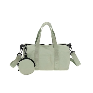 Bean green nylon fitness travel duffel bag with a round coin purse and adjustable strap