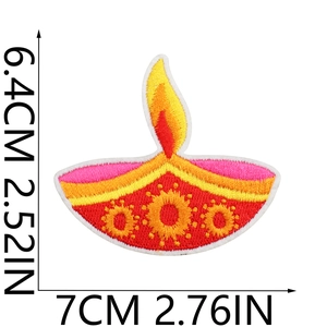 Diwali diya flame embroidered patch in red and orange colors with 7cm size dimensions
