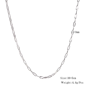Detail view of 3mm silver paperclip chain necklace with length and weight specifications