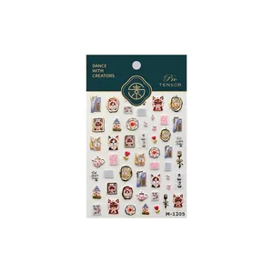 Japanese style cute cat nail art stickers featuring vintage frames and floral patterns