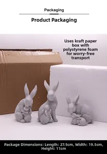 Statues de lapin en résine de trois pièces avec emballage en mousse et boîte de protection
