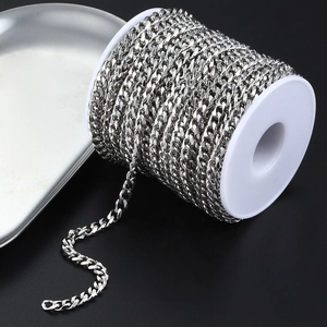 Spool of silver stainless steel 6-side diamond cut curb chain for DIY jewelry making