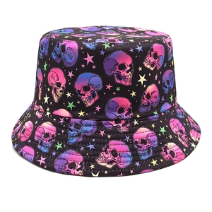 Colorful Skull And Star Print Bucket Hat Polyester Sun Protection Outdoor Streetwear Fisherman Cap For Men Women