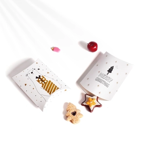 White Christmas pillow candy gift boxes featuring polar bear and merry christmas prints