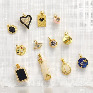 Copper Charms Pendants 18K Gold Plated Evil Eye Heart Star Moon Enamel Zircon For DIY Jewelry Making Accessories