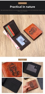 Macro view of vintage skull embossed wallet showing multiple card slots and leather texture