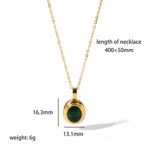 18k gold plated stainless steel necklace with an elegant oval green zircon pendant