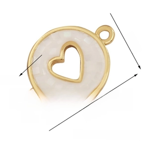 Detail of 23x16mm shell-inlaid heart connector in gold-plated brass for DIY jewelry