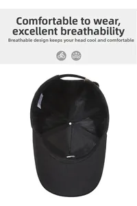 Internal detail of a black baseball cap showing breathable mesh and sweatband