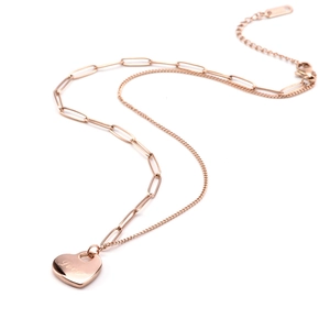 Elegant rose gold double-layered necklace with heart pendant engraved with Love