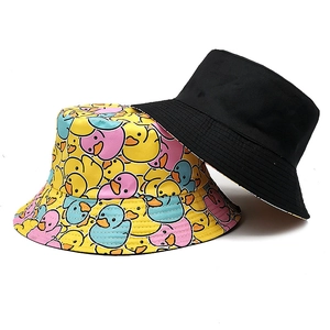 Black and colorful rubber duck print bucket hat for sun protection and fashion style