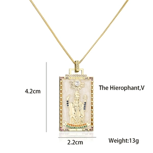 Detailed view of The Hierophant tarot necklace with 4.2cm height and 2.2cm width dimensions