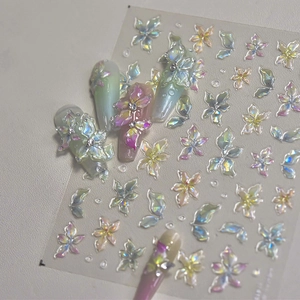 Stickers à ongles 3D en relief fleurs et papillons avec effet laser