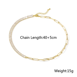 Detail of zircon tennis chain with paperclip links, 40+5cm length and 15g weight