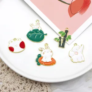 Cute Cartoon Animal Alloy Enamel Pendants For DIY Jewelry Making Rabbit Elephant Bamboo Carrot Drip Oil Charms