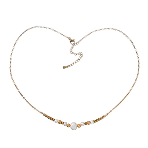 Waterproof stainless steel gold necklace with freshwater pearls and matte gold beads