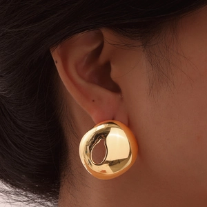 Polished 18K gold plated stainless steel chunky hollow teardrop earrings for women