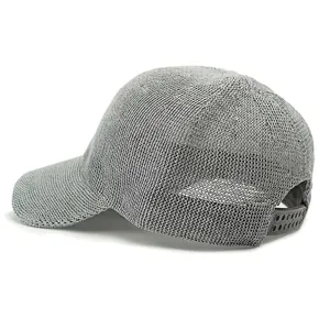 Breathable gray mesh baseball cap with knitted hollow design and adjustable back strap