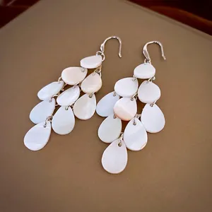 Freshwater Shell Tassel Earrings With 925 Sterling Silver Earring Post Vintage Alloy Chic Style Jewelry For Women