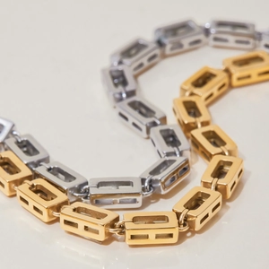 Elegant gold and silver stainless steel chain bracelets with cubic zirconia pavé setting