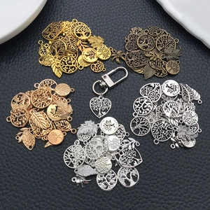 DIY tree of life and leaf charms in five vintage alloy finishes for jewelry making