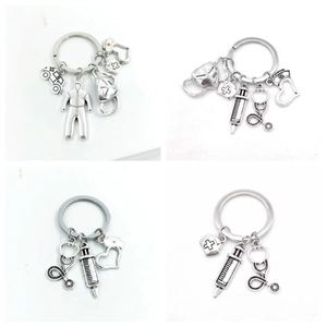 Medical Themed Keychain Zinc Alloy Metal Stethoscope Syringe Nurse Hat Charm Creative Miniature Professional Gift For Nurse