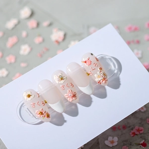 Stereoscopic cherry blossom nail stickers with 3D floral relief and pearl accents