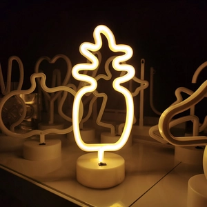 Pineapple LED Neon Light Warm White Glow Desktop Atmosphere Lamp For Bedroom Party Decoration USB Battery Powered Base