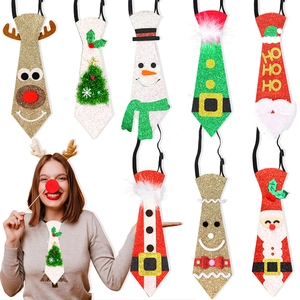 Christmas Glitter Sequins Tie Festive Party Costume Accessory Santa Claus Snowman Reindeer Pattern Necktie Holiday Decor