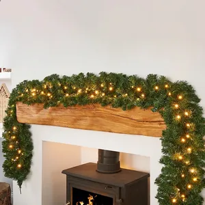Christmas Garland Artificial Green Pine Needle With Warm LED Lights For Fireplace Stairs Door Wall Festive Decor Realistic PVC
