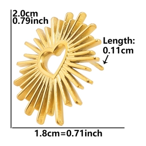 Detailed dimensions of gold heart-shaped sunburst earring in 304 stainless steel
