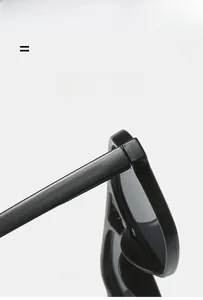 Detail view of lightweight black PC square frame glasses with flexible temple joints
