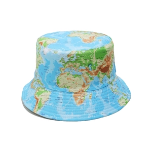World Map Print Bucket Hat Polyester Sun Protection Outdoor Travel Fisherman Cap For Men Women Casual Style