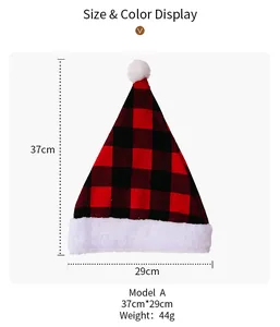 Tableau des tailles détaillé pour bonnet de Noël à carreaux rouges et noirs