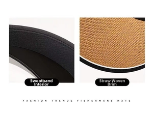 Detail view of woven straw brim and moisture-wicking inner sweatband of the sun hat