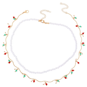 Collier double rang doré avec perles et perles de cristal de zircon colorées