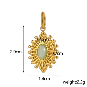 Detailed size specifications of the vintage gold pendant with turquoise inlay and 2.0cm height