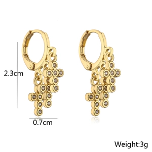 Detailed view of 18K gold plated hoop earrings with zircon fringe, size 2.3cm by 0.7cm