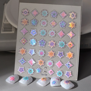 Holographic Laser Nail Art Stickers Embossed Bohemian Flower Gradient Shell Light Waterproof DIY Decals For Women