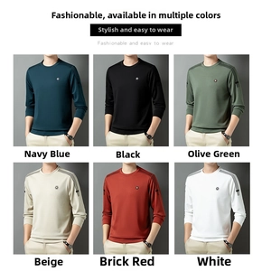 Detailansicht langärmeliger Rundhals-T-Shirts in sechs Farben mit Schulterstreifen