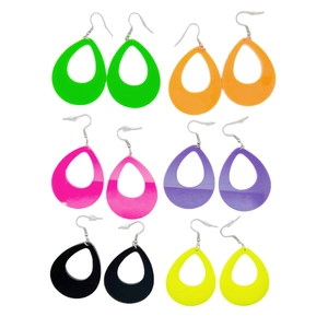 Detailed set of six neon waterdrop acrylic earrings in assorted vibrant fluorescent colors
