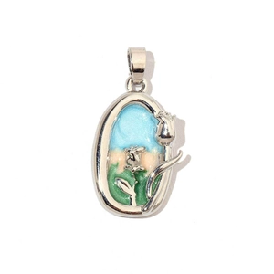 18k gold plated oval flower pendant with rose tulip enamel design for jewelry making