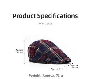 Spécifications détaillées de la taille du béret à carreaux avec mesures de hauteur