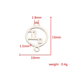 Detailed view of silver geometric pendant with dimensions 15x10mm and 0.4g weight specs
