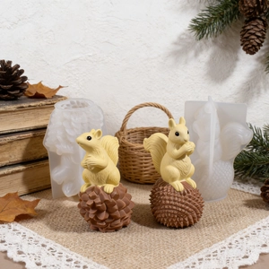 Silicone molds for squirrel and pine cone resin crafts and DIY candles in harvest style