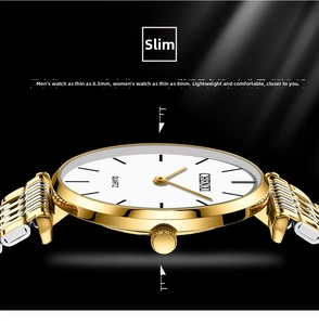 Close-up of slim quartz watch profile with 8.5mm steel case on black background