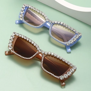 Square Rhinestone Sunglasses UV400 Protection PC Frame AC Lens Retro Hip Hop Party Eyewear For Women