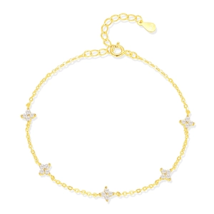 Elegant S925 Sterling Silver Flower Clover Bracelet For Women Sweet Rhinestone Inlaid Jewelry Adjustable Chain Gold Silver Plated