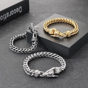 Retro Drachenkopf Titanstahlarmbänder in Gold und Silber für Herrenschmuck
